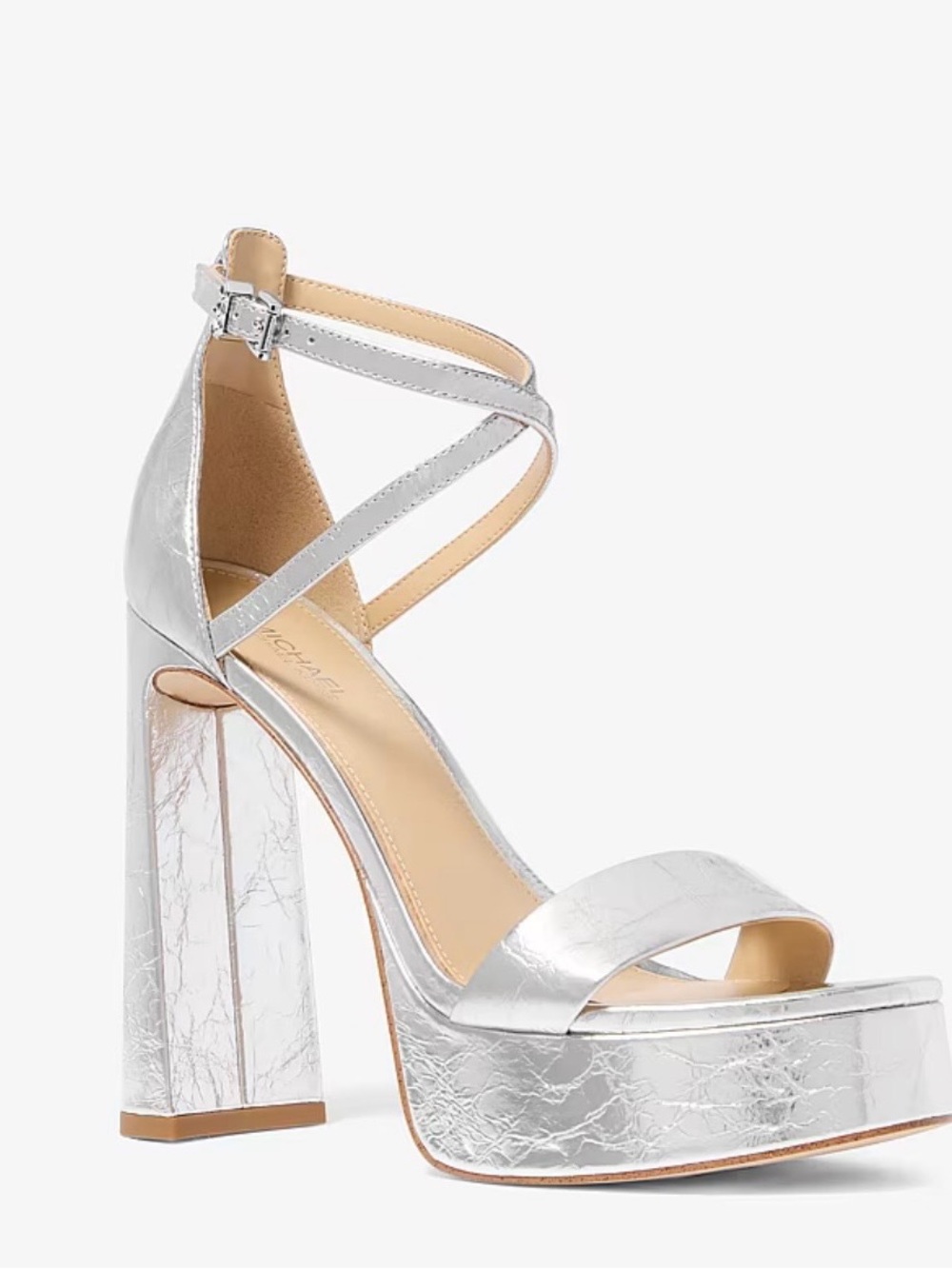 NEW MICHAEL KORS
Cami Crackled Metallic Leather Platform
Sandal Sz 9.5
